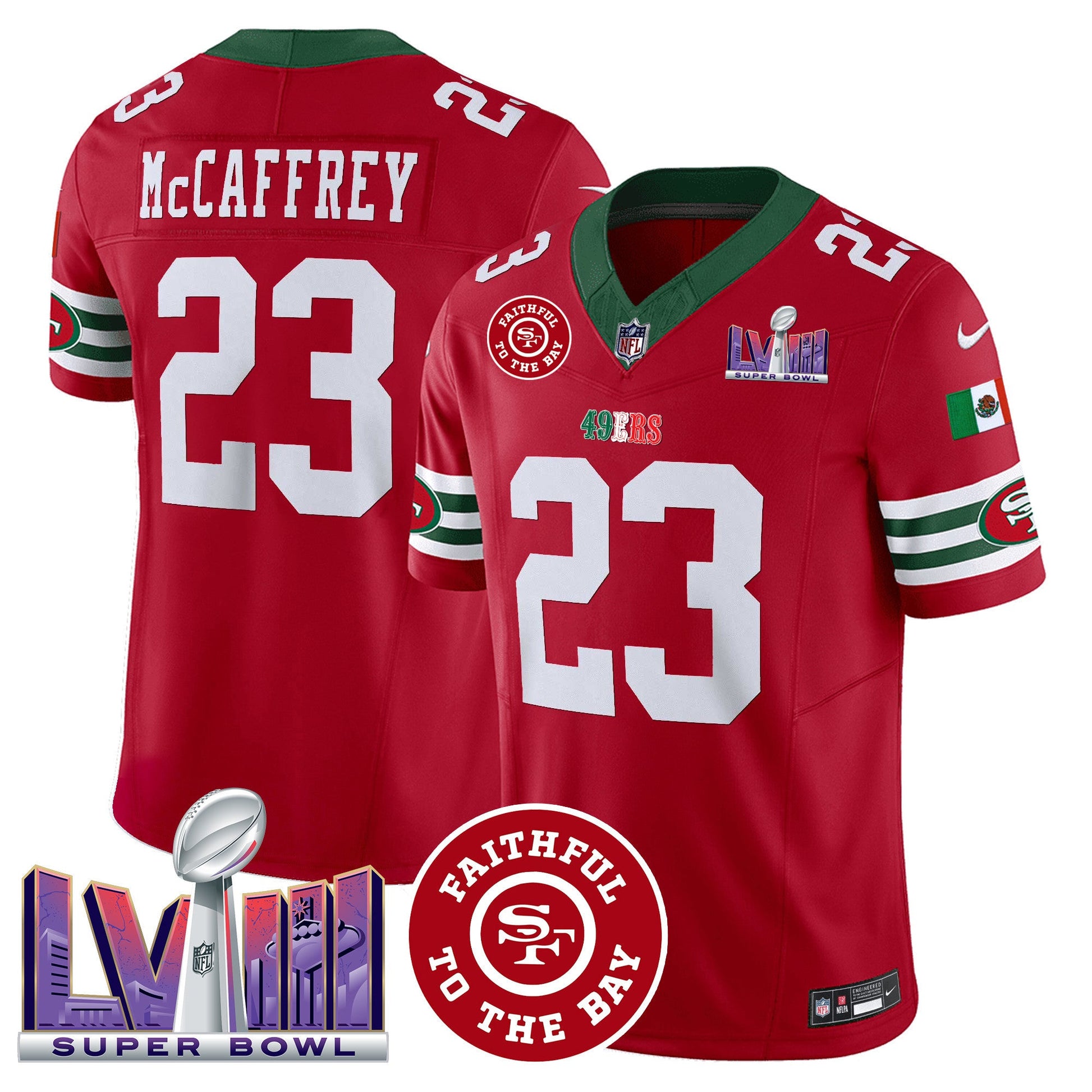 Men's 49ers Mexico Faithful & Super Bowl LVIII Patch Vapor Jersey - All Stitched