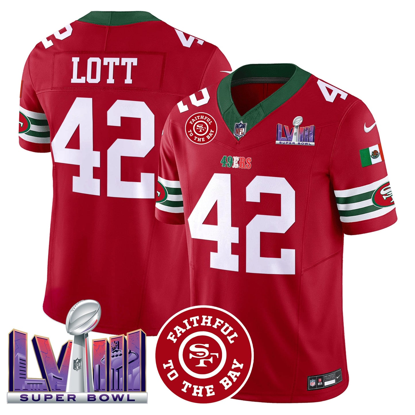 Men's 49ers Mexico Faithful & Super Bowl LVIII Patch Vapor Jersey - All Stitched