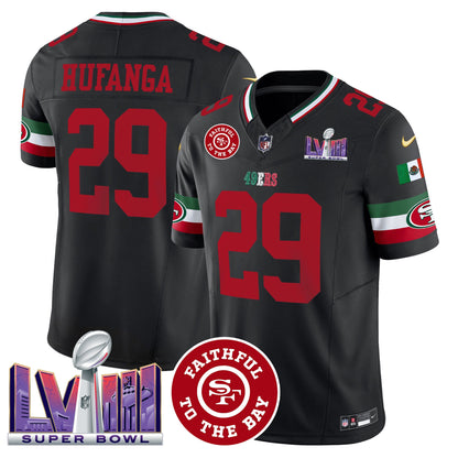 Men's 49ers Mexico Faithful & Super Bowl LVIII Patch Vapor Jersey - All Stitched