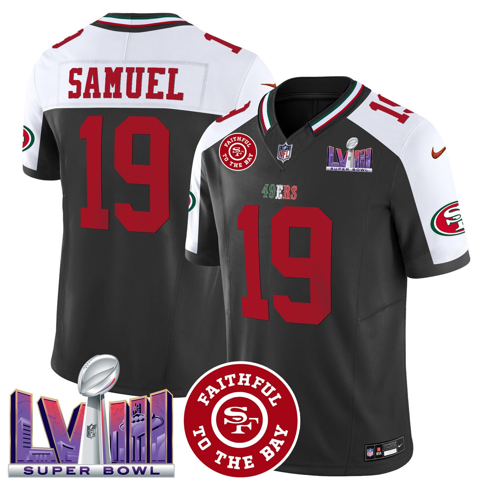 Men's 49ers Mexico Faithful & Super Bowl LVIII Patch Vapor Jersey - All Stitched
