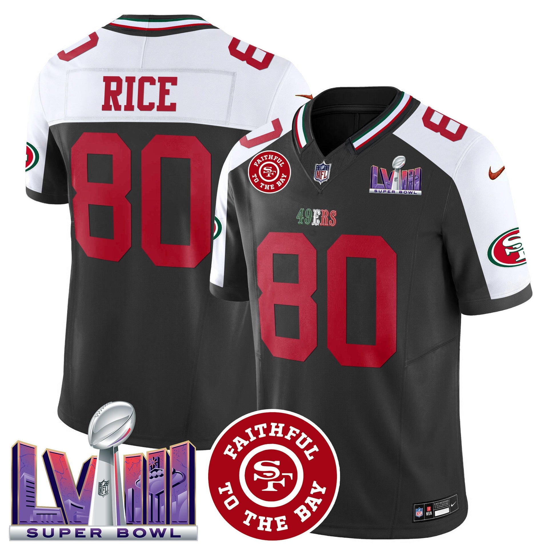 Men's 49ers Mexico Faithful & Super Bowl LVIII Patch Vapor Jersey - All Stitched