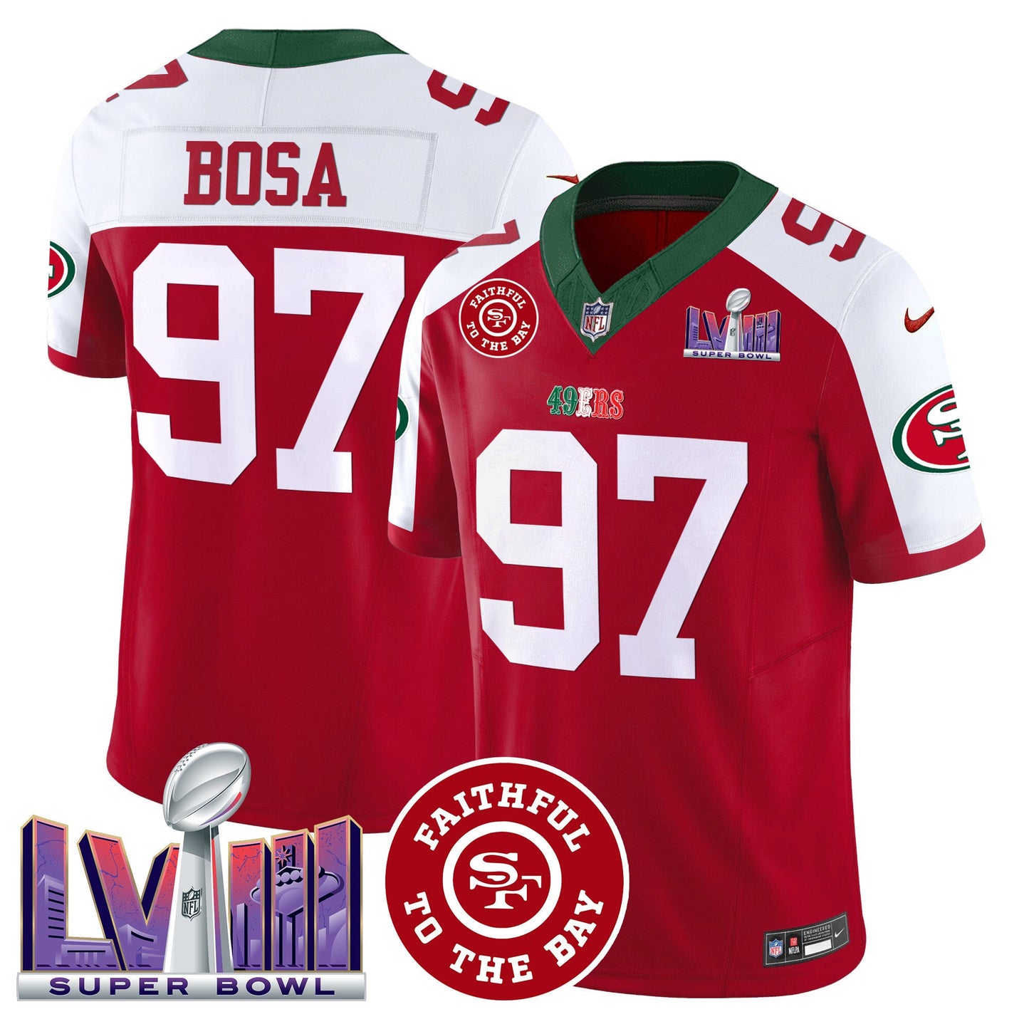 Men's 49ers Mexico Faithful & Super Bowl LVIII Patch Vapor Jersey - All Stitched