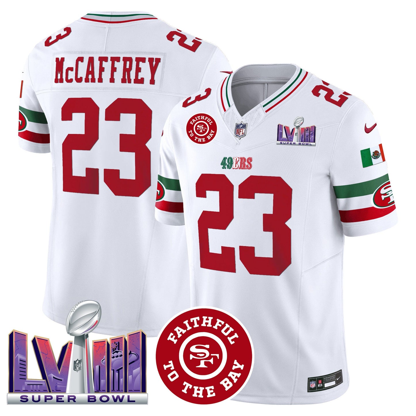 Men's 49ers Mexico Faithful & Super Bowl LVIII Patch Vapor Jersey - All Stitched