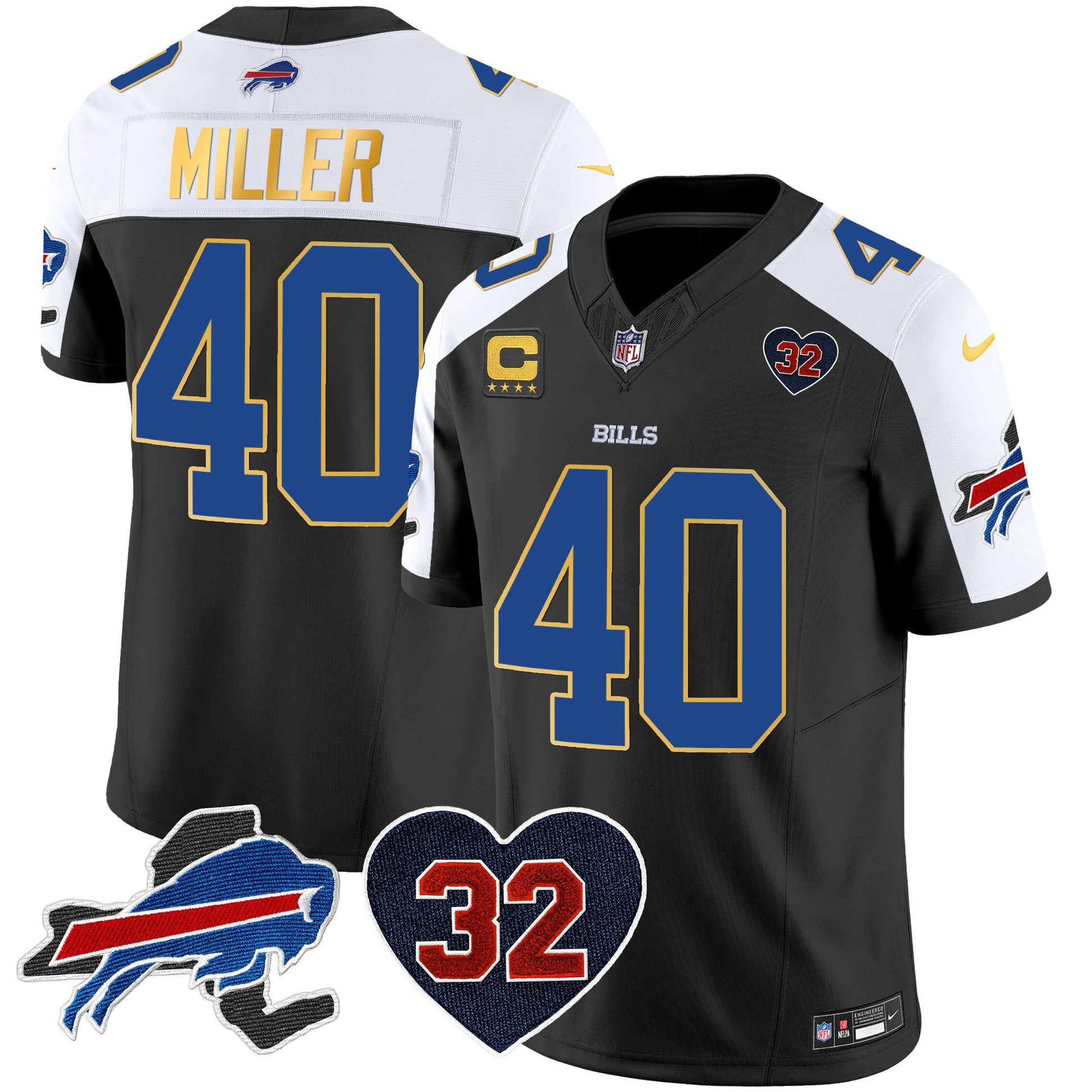 Men's Bills O.J. Simpson Patch Gold Trim Vapor Limited Jersey - All Stitched