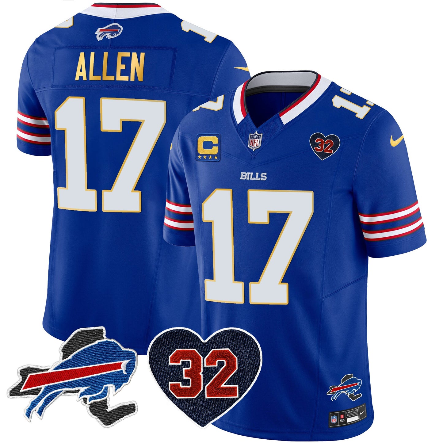 Men's Bills O.J. Simpson Patch Gold Trim Vapor Limited Jersey - All Stitched
