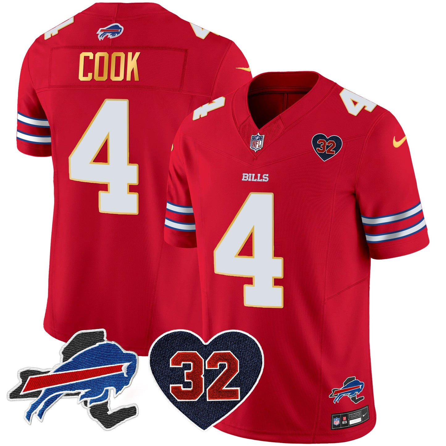 Men's Bills O.J. Simpson Patch Gold Trim Vapor Limited Jersey - All Stitched
