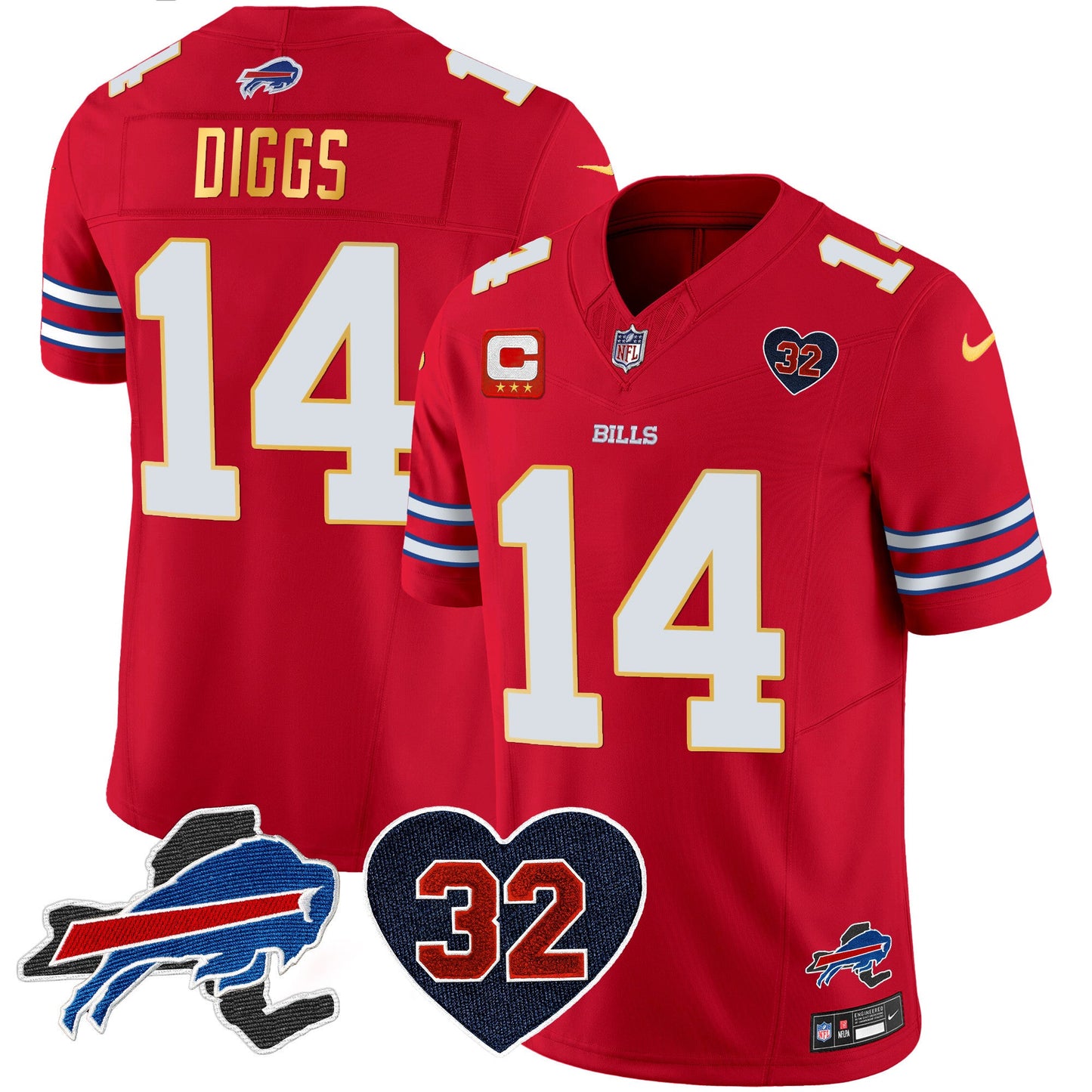 Men's Bills O.J. Simpson Patch Gold Trim Vapor Limited Jersey - All Stitched