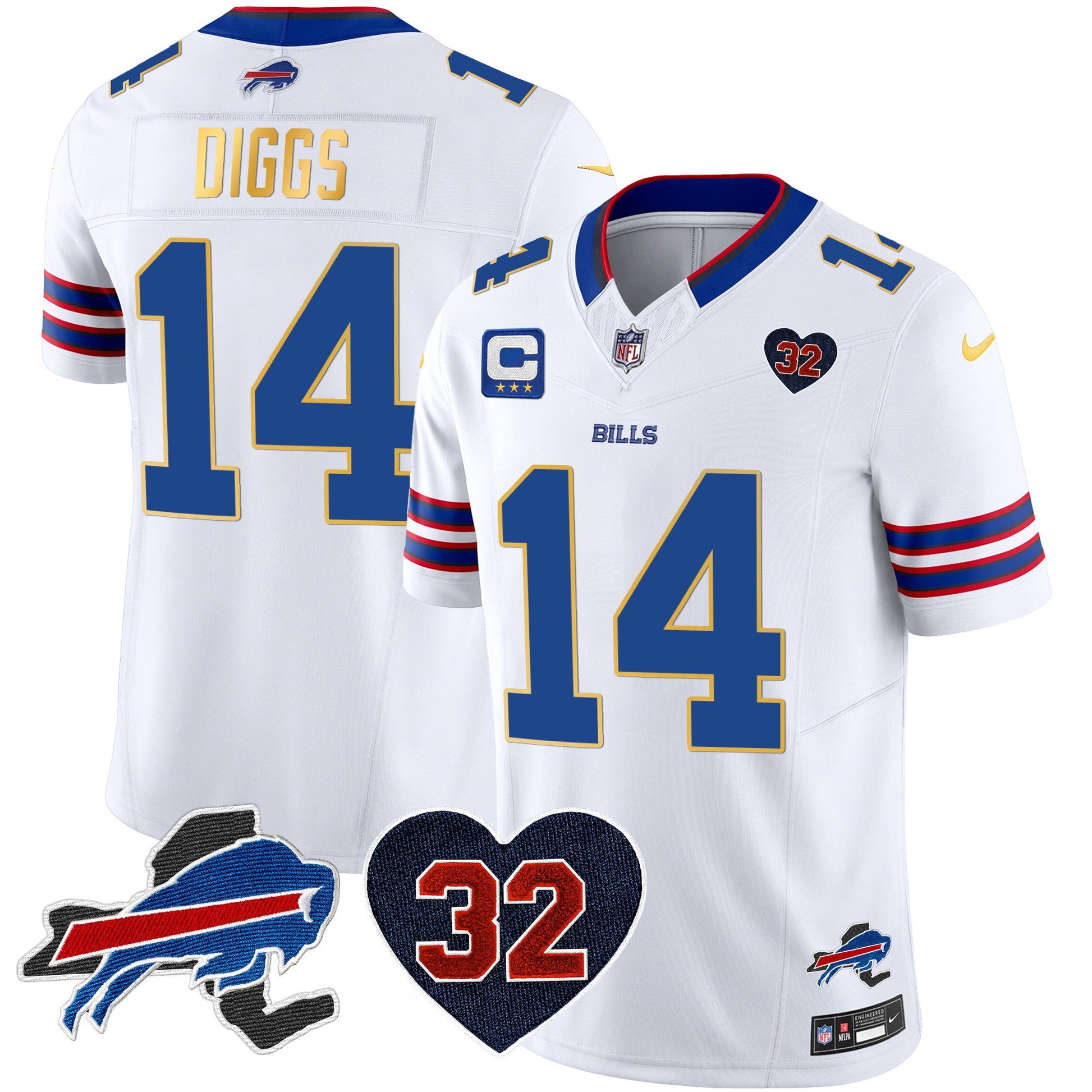Men's Bills O.J. Simpson Patch Gold Trim Vapor Limited Jersey - All Stitched