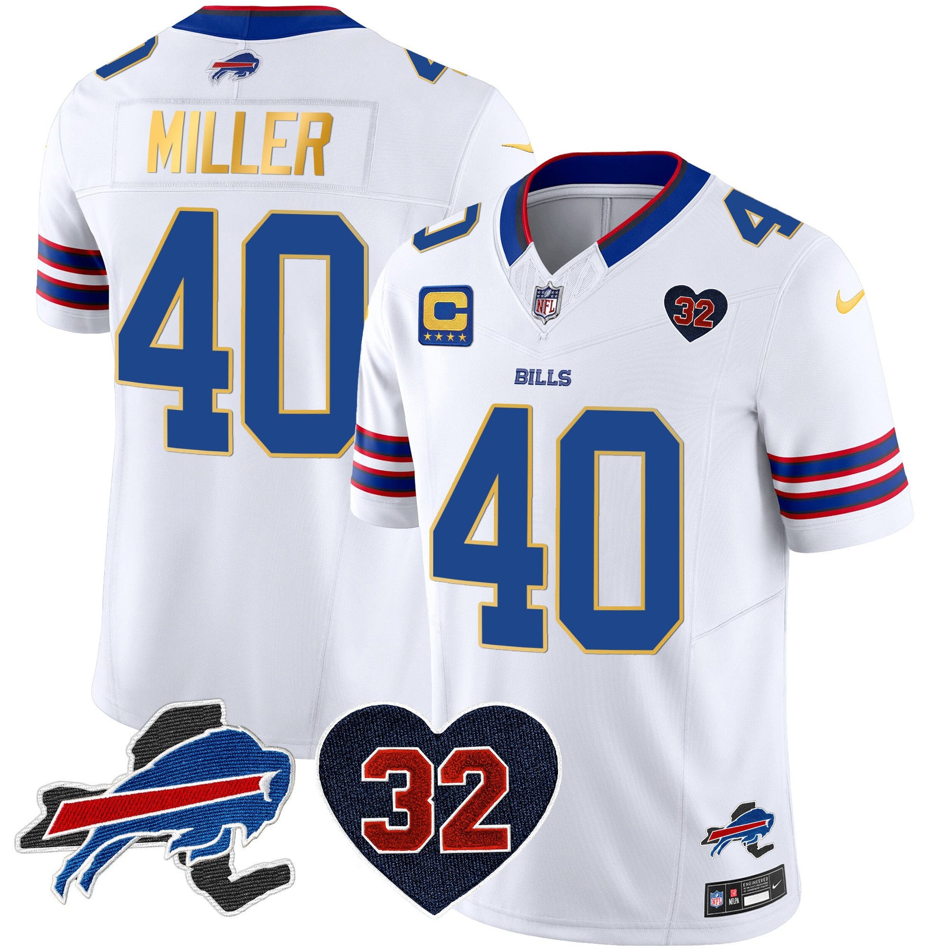 Men's Bills O.J. Simpson Patch Gold Trim Vapor Limited Jersey - All Stitched