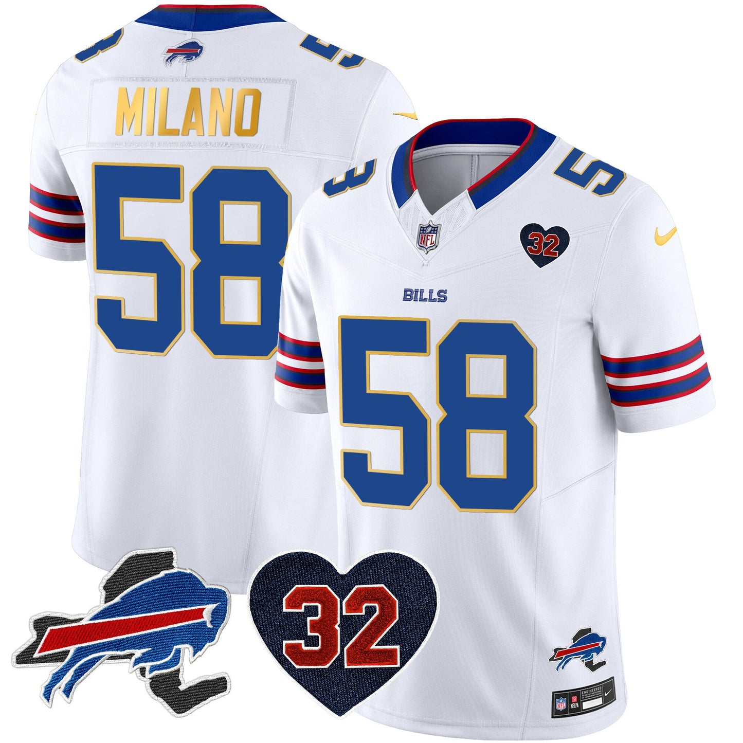 Men's Bills O.J. Simpson Patch Gold Trim Vapor Limited Jersey - All Stitched