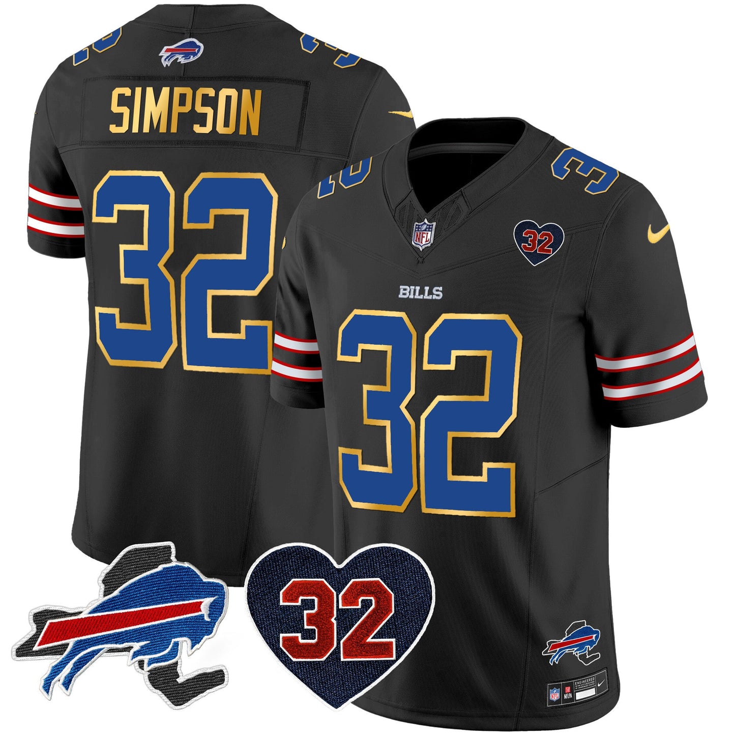Men's Bills O.J. Simpson Patch Gold Trim Vapor Limited Jersey - All Stitched