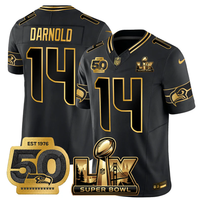 SEA Super Bowl LX - 50th Anniversary Patch Gold Vapor Limited Jersey N5 - All Stitched