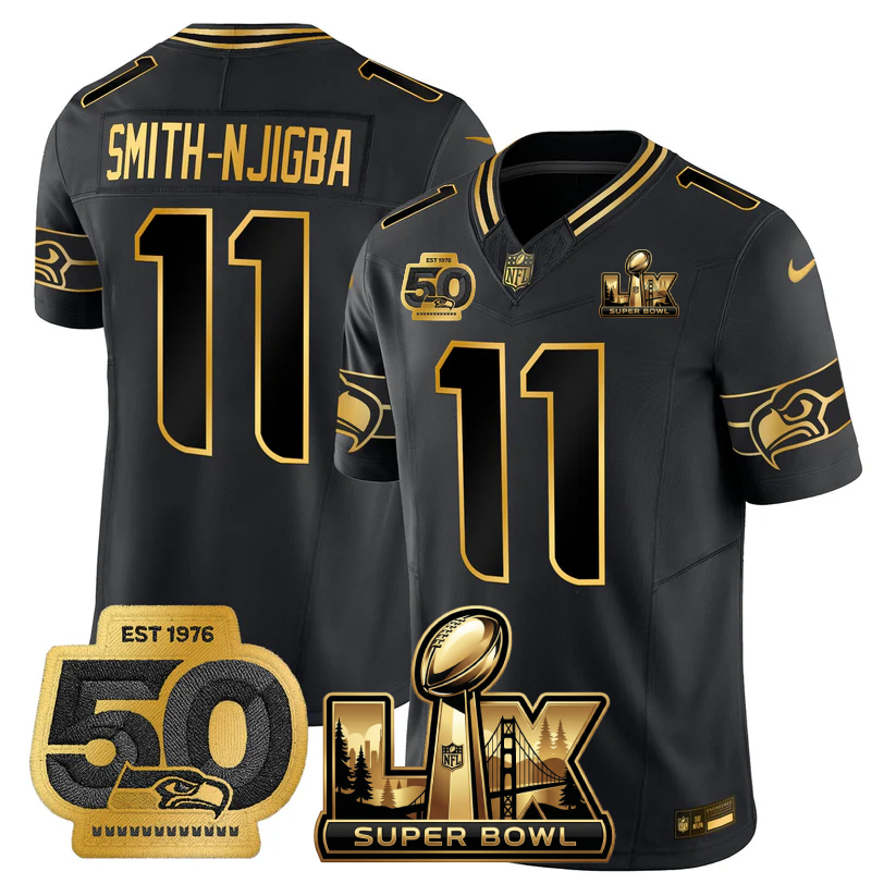 SEA Super Bowl LX - 50th Anniversary Patch Gold Vapor Limited Jersey N5 - All Stitched
