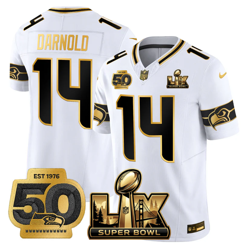 SEA Super Bowl LX - 50th Anniversary Patch Gold Vapor Limited Jersey N5 - All Stitched