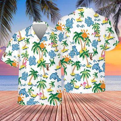 NYY Pixel Hawaiian Design Button Shirt