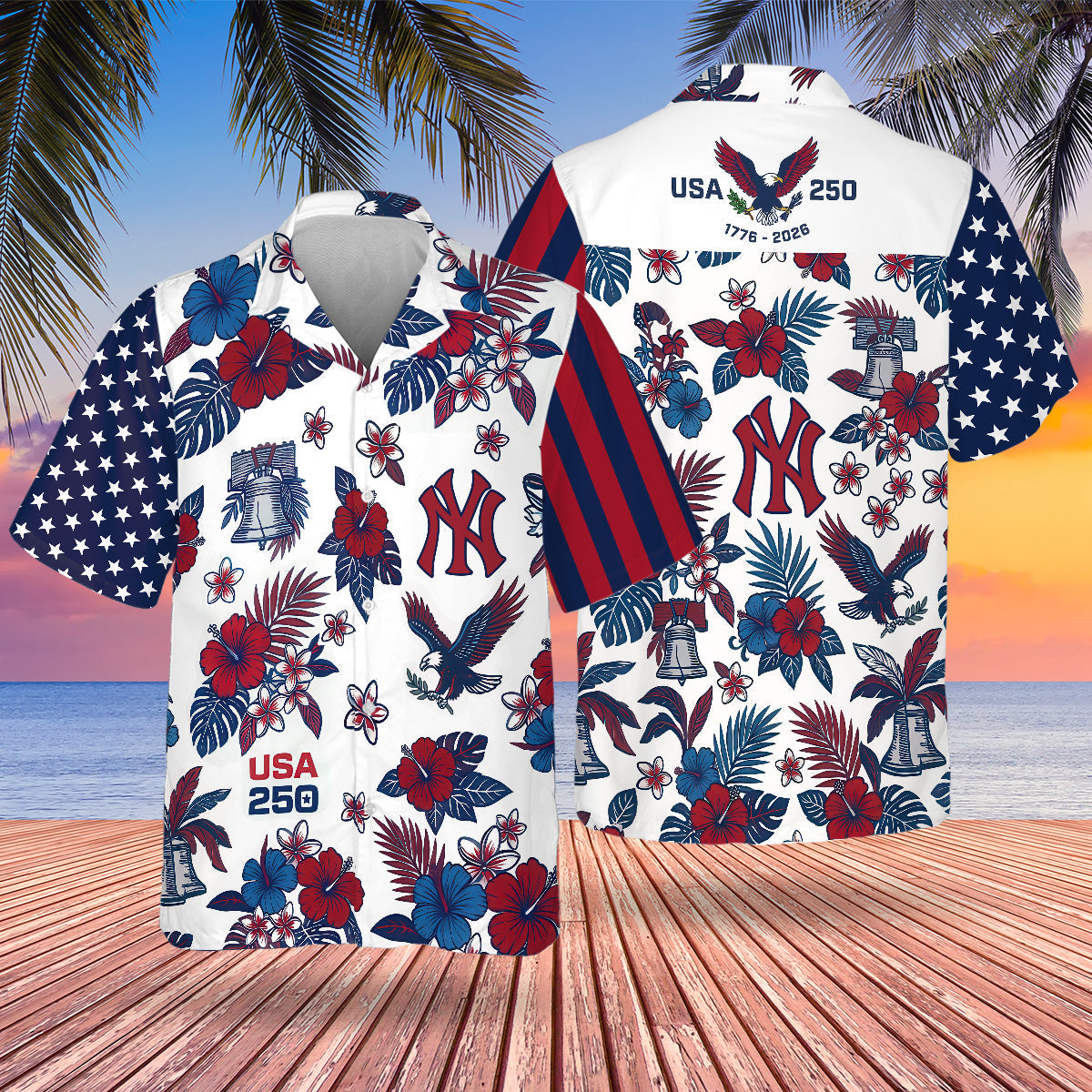 NYY Special Semiquincentennial Hawaiian Design Button Shirt V5