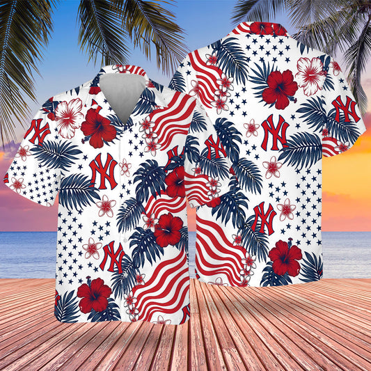 NYY Special Semiquincentennial Hawaiian Design Button Shirt V4